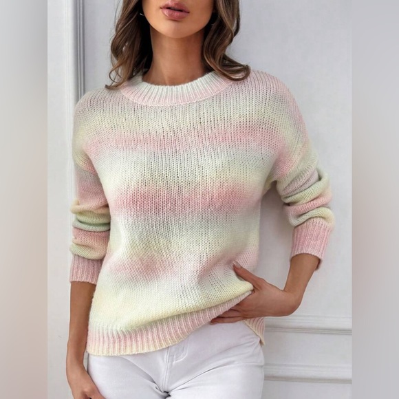 Sweaters - Multi Cable Knit Tie Dye Drop Shoulder Ombre Sweater Mult Sizes New